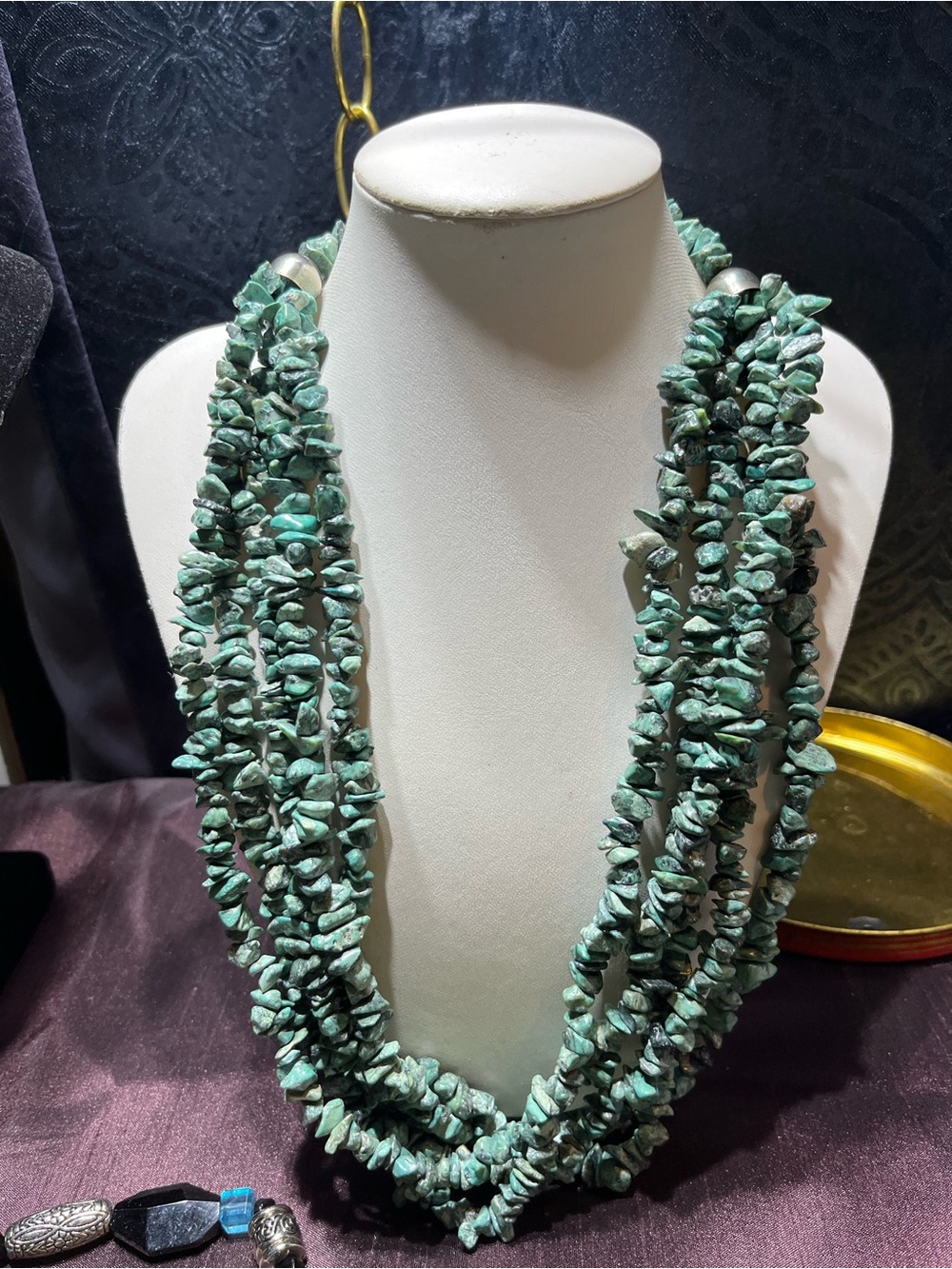 Vintage Multi-Strand Turquoise Chip Necklace - Green Stone Necklace